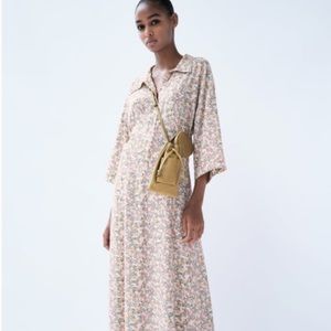 Zara Floral Button Front Shirt Dress